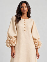 Long Dress Linen Blend Breathable A-Line Puff Sleeves