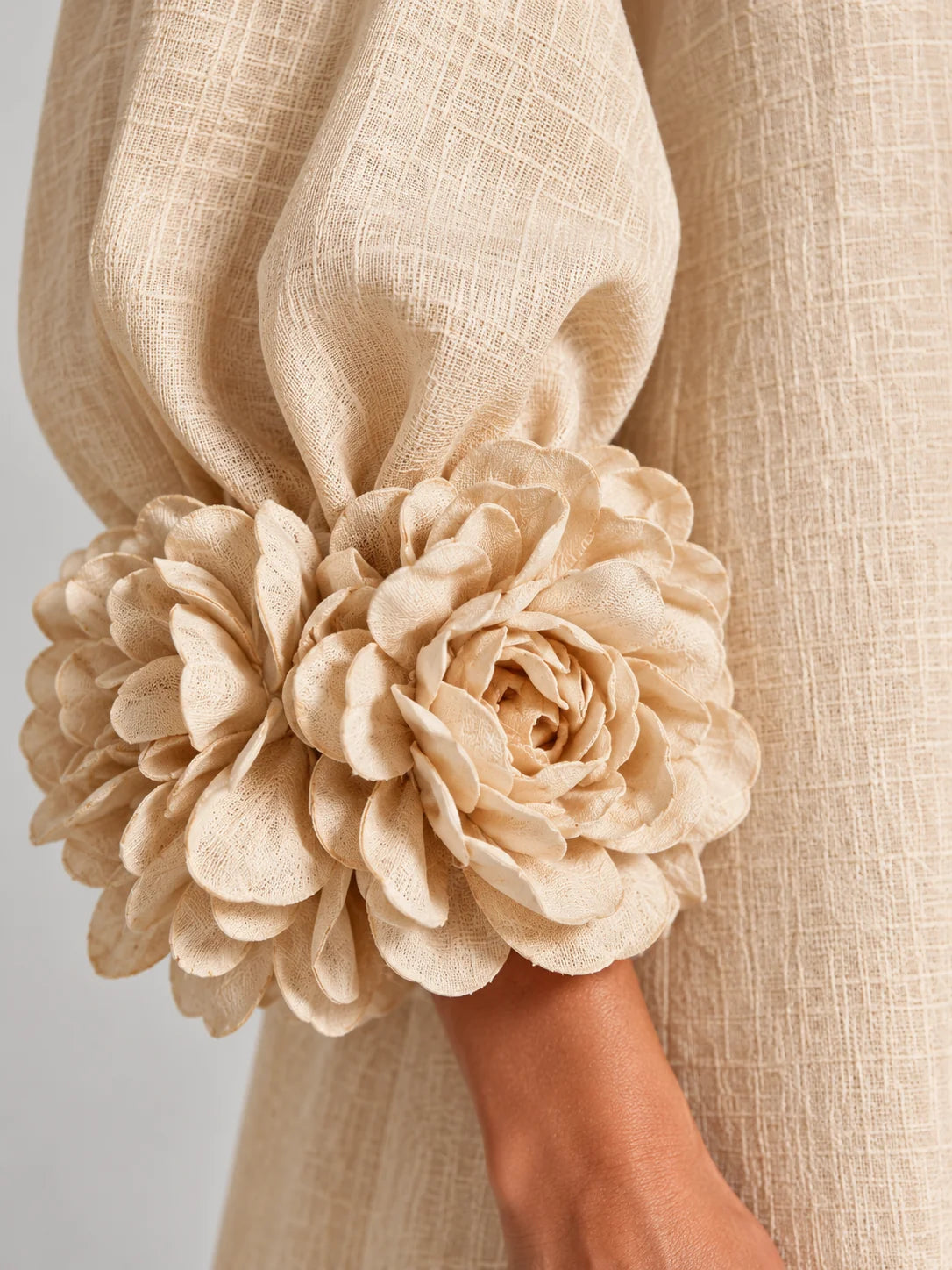 Long Dress Linen Blend Breathable A-Line Puff Sleeves