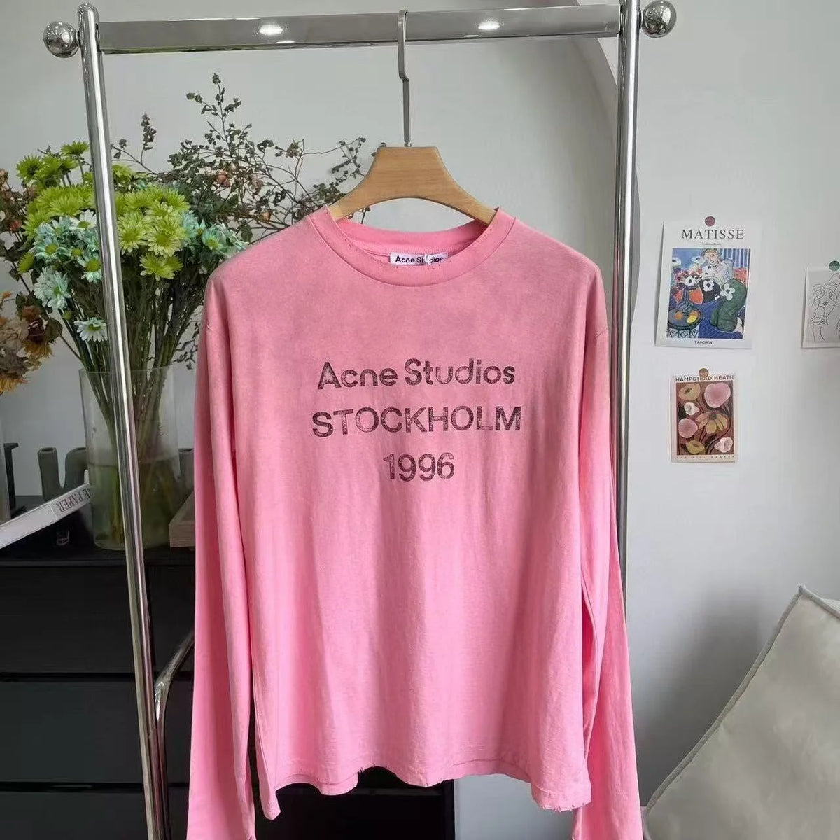 Long Sleeve Shirt Cotton Jersey Distressed Front Print