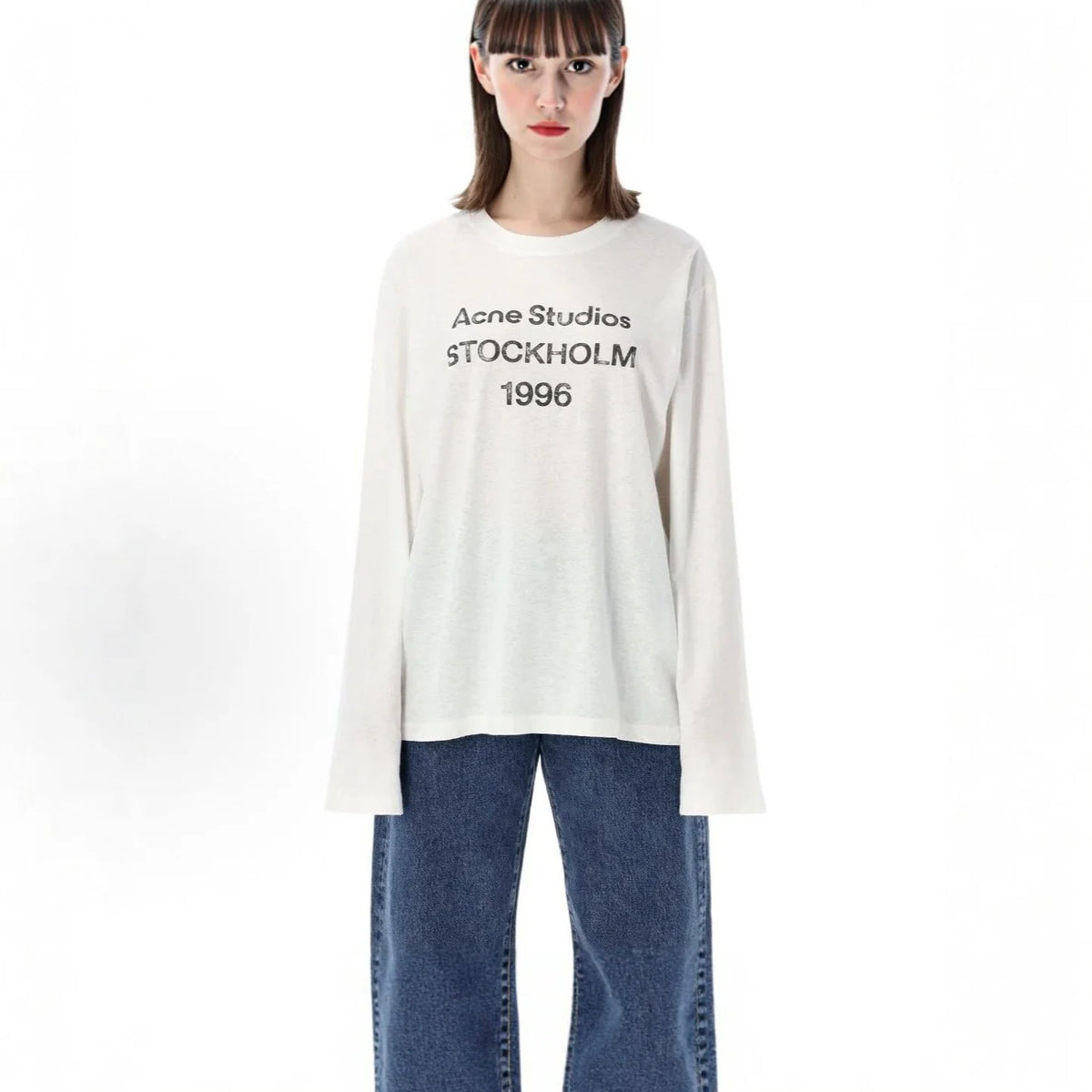Long-Sleeve Shirt Cotton Jersey Vintage Front Print Crew Neck