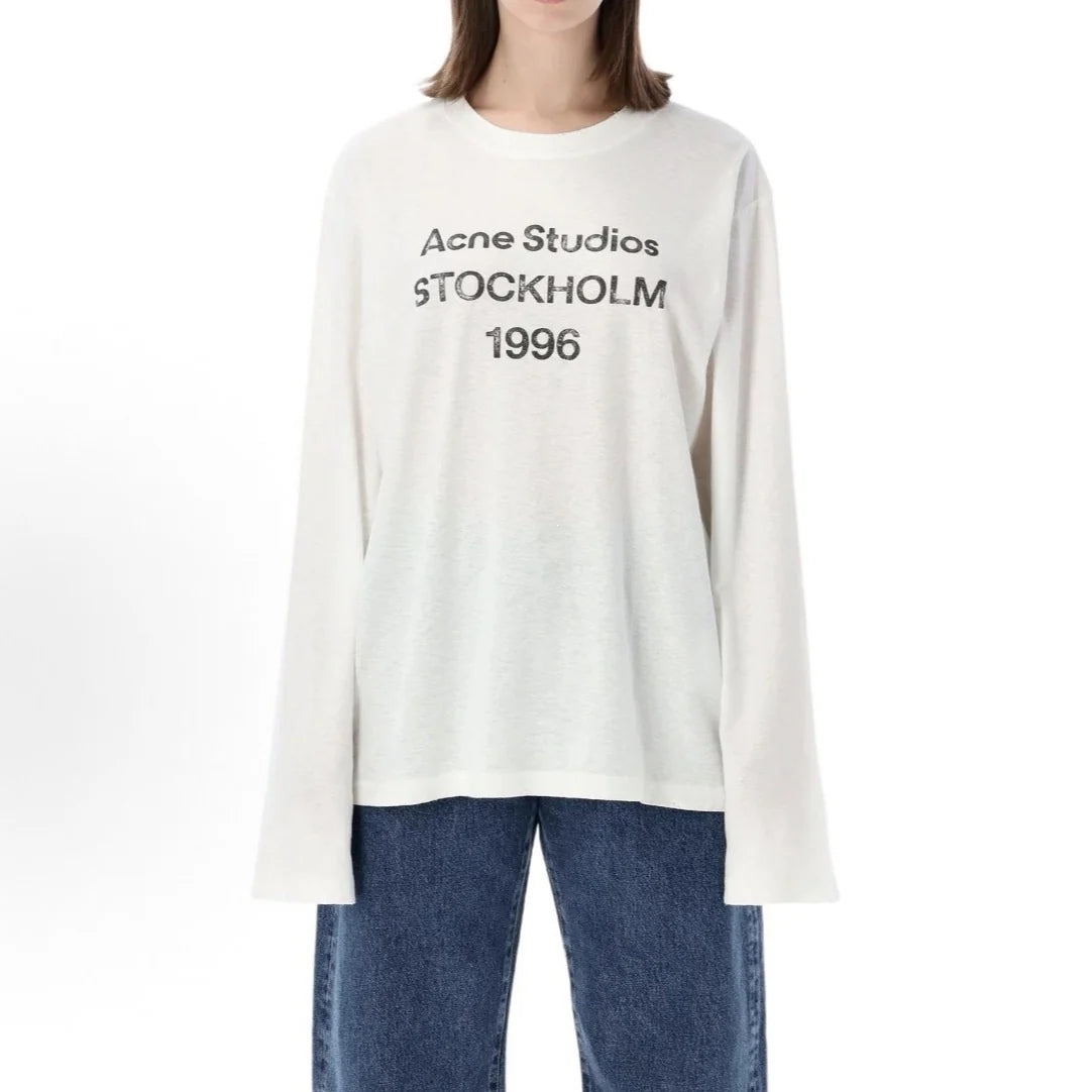 Long-Sleeve Shirt Cotton Jersey Vintage Front Print Crew Neck
