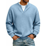 Long Sleeve T-Shirt Waffle Texture Faux Layered Look Relaxed Fit