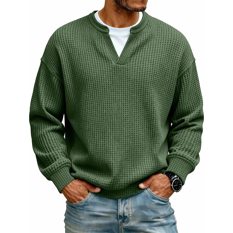 Long Sleeve T-Shirt Waffle Texture Faux Layered Look Relaxed Fit