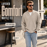 Long Sleeve T-Shirt Waffle Texture Faux Layered Look Relaxed Fit