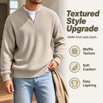 Long Sleeve T-Shirt Waffle Texture Faux Layered Look Relaxed Fit