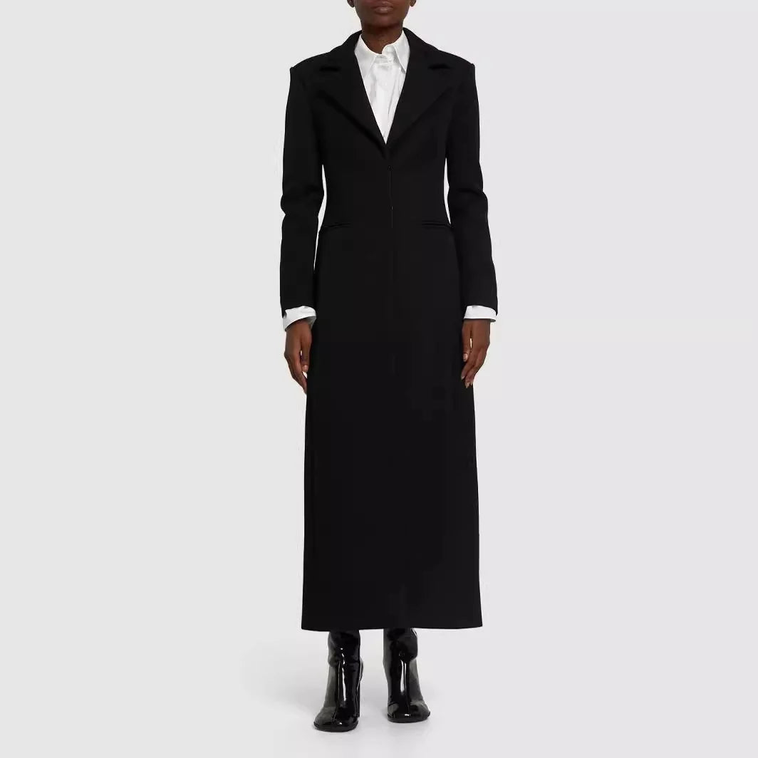 Longline Coat Tailored Fit Lapel Collar Inset Side Pockets