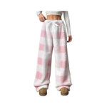 Lounge Pants Plaid Wide-Leg Soft Polyester Elastic Waistband