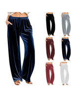 Lounge Pants Velvet Wide-Leg Drawstring Waist Side Pockets