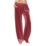Lounge Pants Velvet Wide-Leg Drawstring Waist Side Pockets