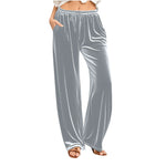 Lounge Pants Velvet Wide-Leg Drawstring Waist Side Pockets