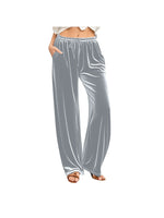 Lounge Pants Velvet Wide-Leg Drawstring Waist Side Pockets