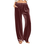 Lounge Pants Velvet Wide-Leg Drawstring Waist Side Pockets