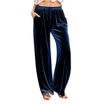 Lounge Pants Velvet Wide-Leg Drawstring Waist Side Pockets