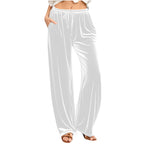 Lounge Pants Velvet Wide-Leg Drawstring Waist Side Pockets