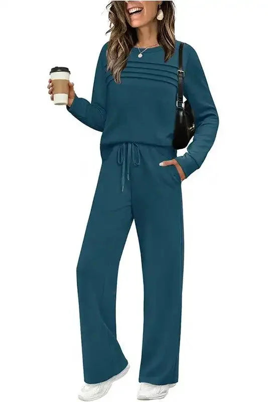 Lounge Set Cotton Stretch Relaxed Fit Drawstring Waist