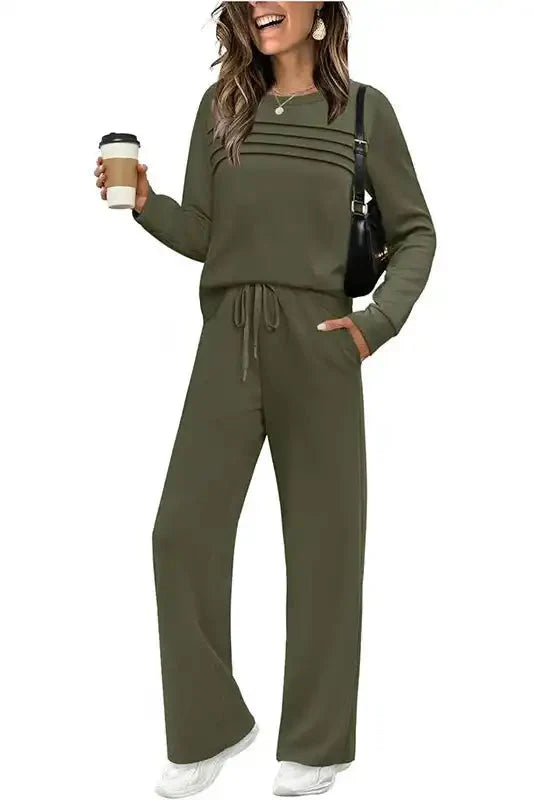Lounge Set Cotton Stretch Relaxed Fit Drawstring Waist