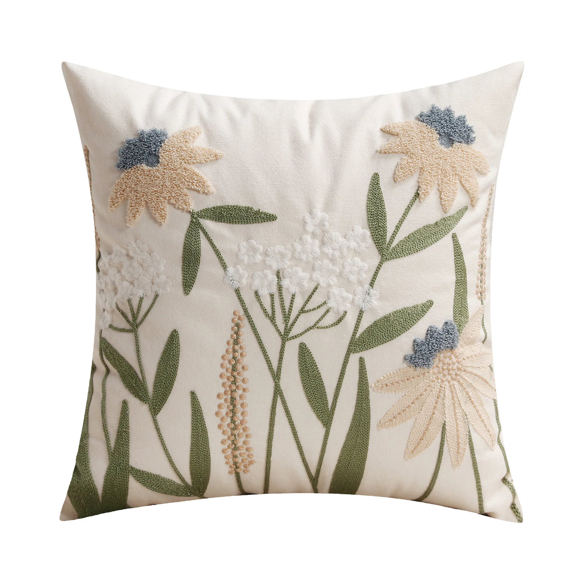Lumbar Cushion Cover Hand-Embroidered Linen-Blend Chenille