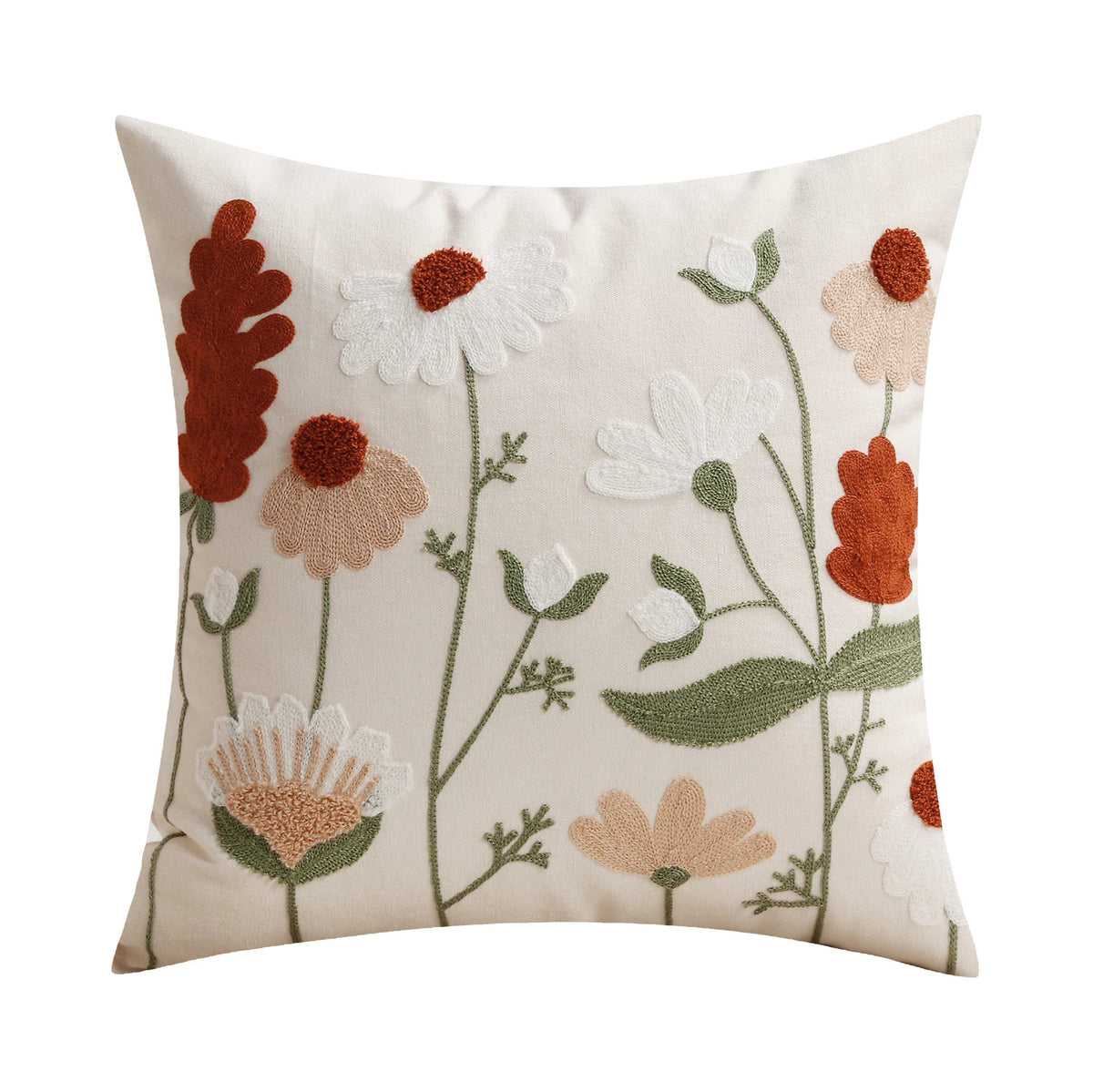 Lumbar Cushion Cover Hand-Embroidered Linen-Blend Chenille