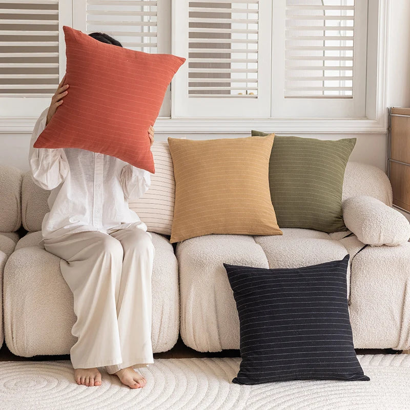 Lumbar Cushion Cover Knit Cotton Hidden Zipper Machine Washable