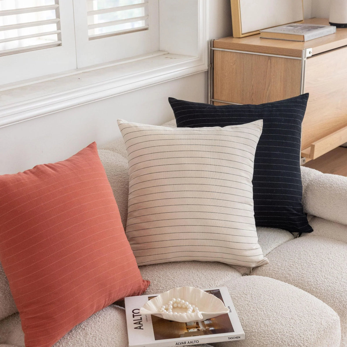 Lumbar Cushion Cover Knit Cotton Hidden Zipper Machine Washable