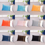 Lumbar Cushion Cover Velvet-Blend Front & Double Gold Stripes