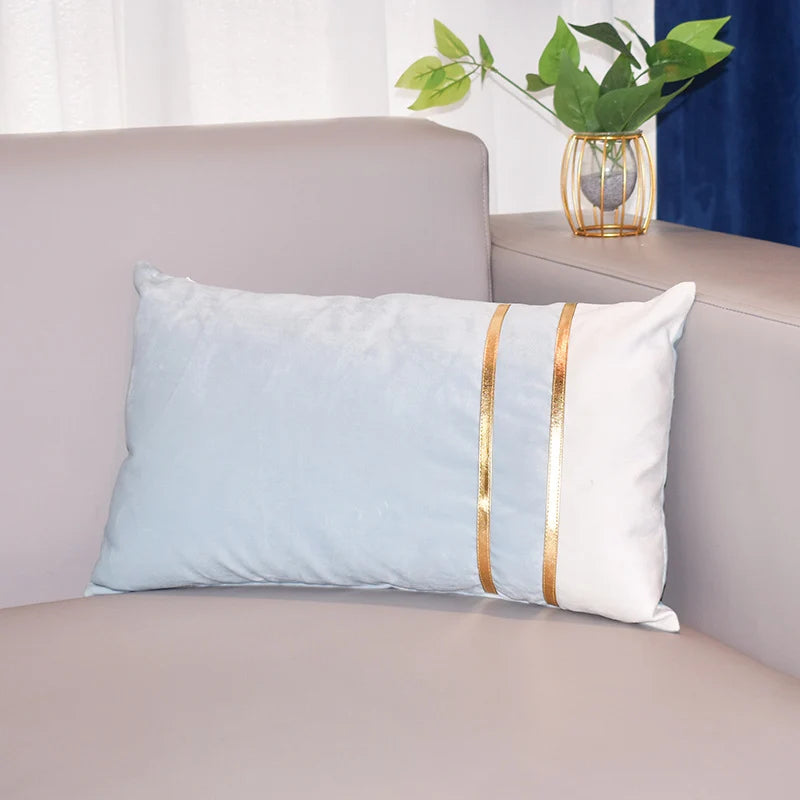 Lumbar Cushion Cover Velvet-Blend Front & Double Gold Stripes