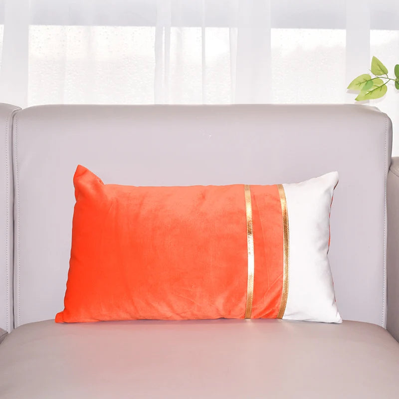 Lumbar Cushion Cover Velvet-Blend Front & Double Gold Stripes