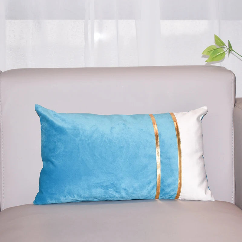 Lumbar Cushion Cover Velvet-Blend Front & Double Gold Stripes