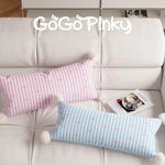 Lumbar Pillow Cotton-Linen Bow-Print & Pom-Pom Corners