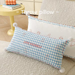 Lumbar Pillow Cover Argyle Cat Motif Embroidered Hidden Zipper