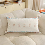 Lumbar Pillow Cover Argyle Cat Motif Embroidered Hidden Zipper
