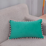 Lumbar Pillow Cover Cotton-Linen Pom-Pom Trim & Hidden Zipper