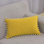 Lumbar Pillow Cover Cotton-Linen Pom-Pom Trim & Hidden Zipper