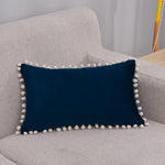 Lumbar Pillow Cover Cotton-Linen Pom-Pom Trim & Hidden Zipper