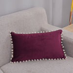 Lumbar Pillow Cover Cotton-Linen Pom-Pom Trim & Hidden Zipper