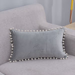 Lumbar Pillow Cover Cotton-Linen Pom-Pom Trim & Hidden Zipper