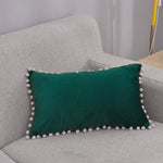 Lumbar Pillow Cover Cotton-Linen Pom-Pom Trim & Hidden Zipper