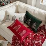 Lumbar Pillow Cover Embroidered Christmas Trees & Metallic Accents