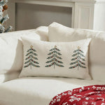Lumbar Pillow Cover Embroidered Christmas Trees & Metallic Accents
