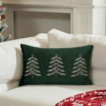 Lumbar Pillow Cover Embroidered Christmas Trees & Metallic Accents
