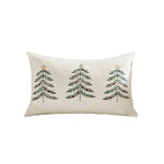 Lumbar Pillow Cover Embroidered Christmas Trees & Metallic Accents