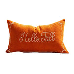Lumbar Pillow Cover Embroidered Hello Fall Linen-Look