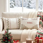 Lumbar Pillow Cover Embroidered Holly Cotton-Linen & Hidden Zipper