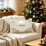 Lumbar Pillow Cover Embroidered Holly Cotton-Linen & Hidden Zipper