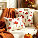Lumbar Pillow Cover Embroidered Mushroom Linen-Cotton Hidden Zipper