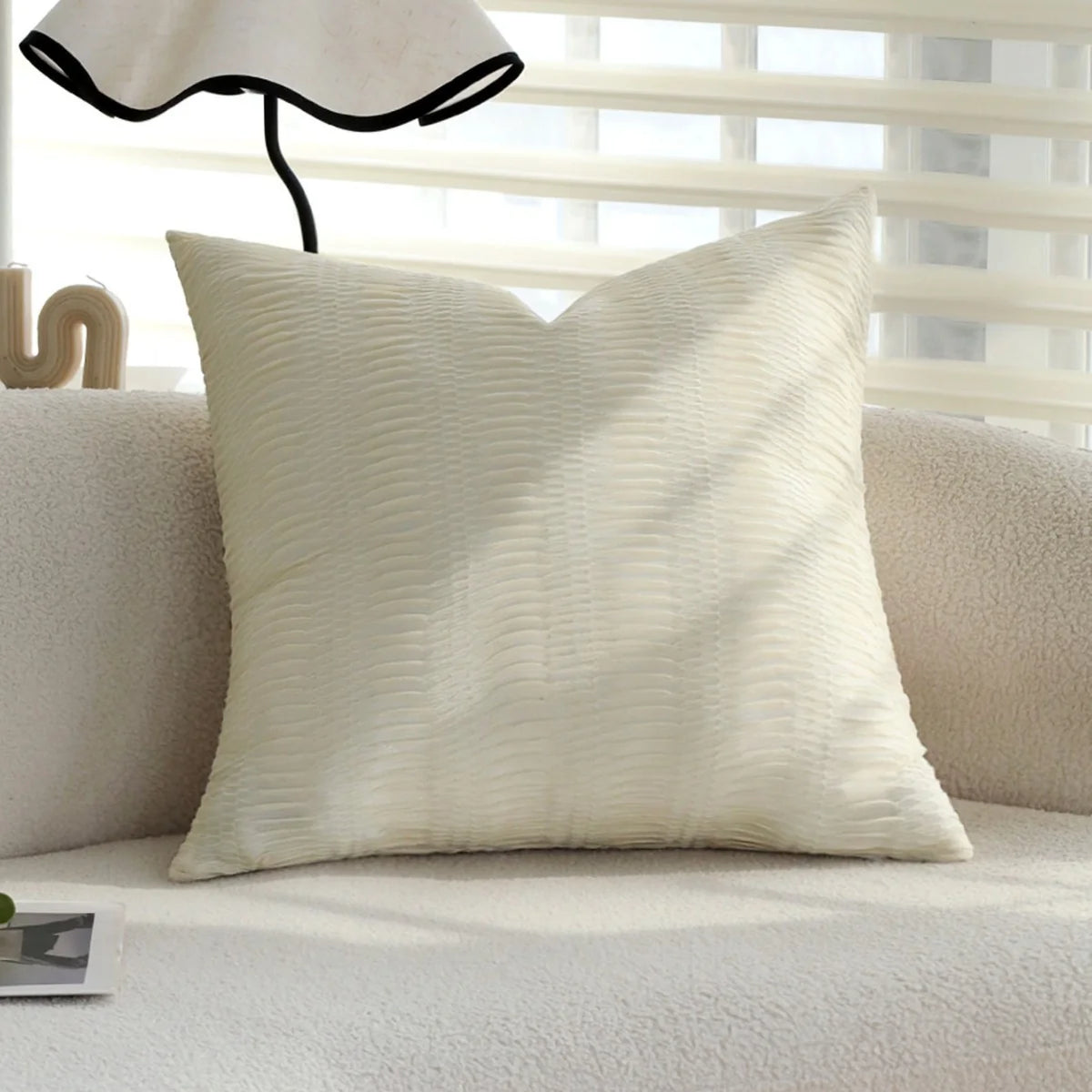 Lumbar Pillow Cover Gathered Pleat Velvety Polyester Blend Concealed Zipper