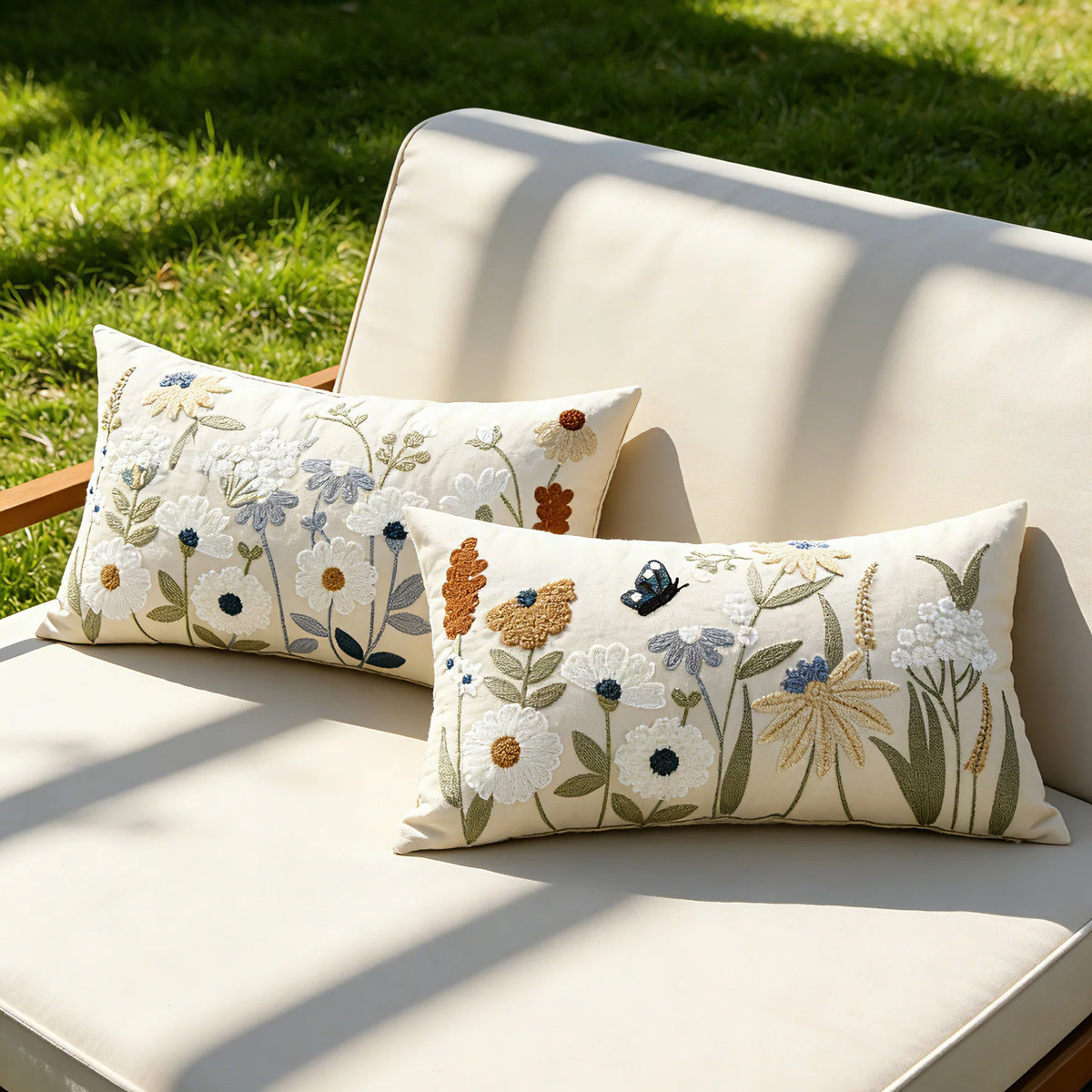 Lumbar Pillow Cover Hand-Embroidered Chenille Hidden Zipper