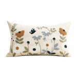 Lumbar Pillow Cover Hand-Embroidered Tufted Floral Cotton-Linen