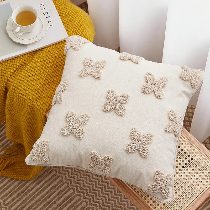 Lumbar Pillow Cover Hand-Tufted Cotton-Linen Concealed Zipper