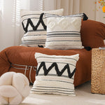 Lumbar Pillow Cover Hand-Tufted Diamond Tassels Woven Cotton Blend